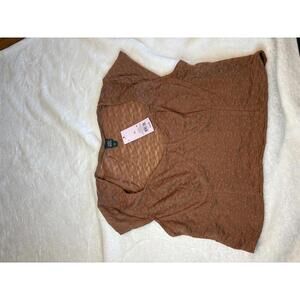 Brown Lace Short Sleeve Top XL Cropped